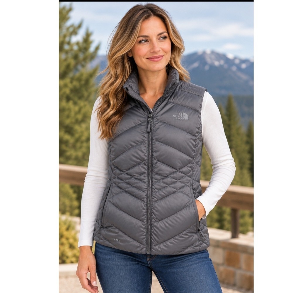 The North Face Womens Vest XL Grey Puffer 550 Down Insulated Quilted Zip Outdoor